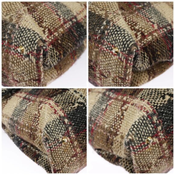 BURBERRY Nova Check Tote Bag Wool Leather Beige Black Gold - Picture 16 of 16